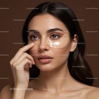 Young Woman with Brown Hair Wearing Under-Eye Patches in Skincare Portrait