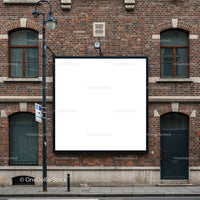 Blank advertising billboard on vintage brick wall