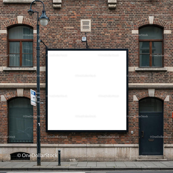 Blank advertising billboard on vintage brick wall JPG Mockup Image