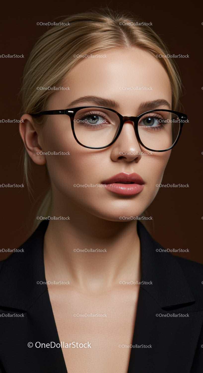 Elegancka kobieta w okularach na profesjonalnym portrecie studyjnym