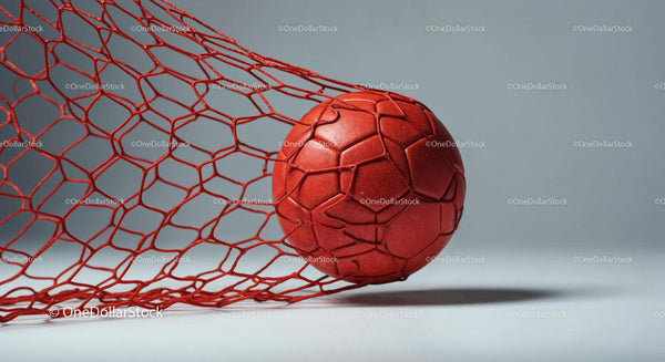 Red Soccer Ball in Net for Sporting and Recreation Use
