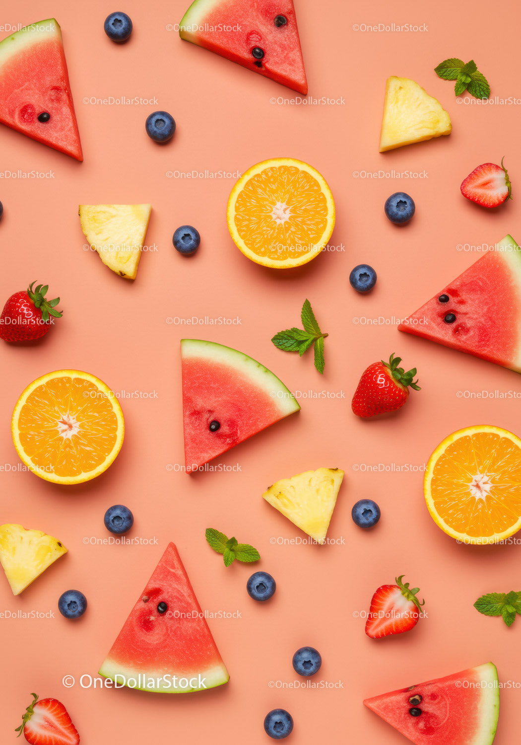Fresh summer fruits slices on pastel background