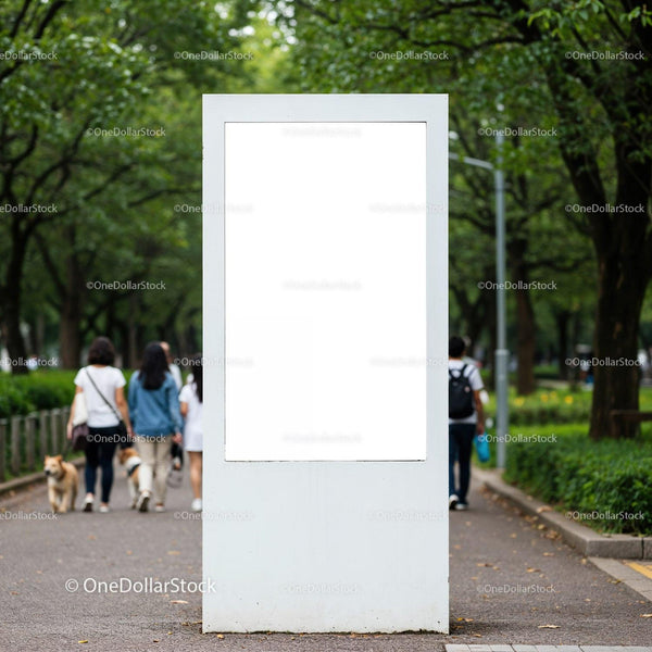 Blank Outdoor Advertising Board in City Park Pathway JPG Mockup Image