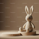 Soft Plush Bunny Sitting on Beige Pedestal