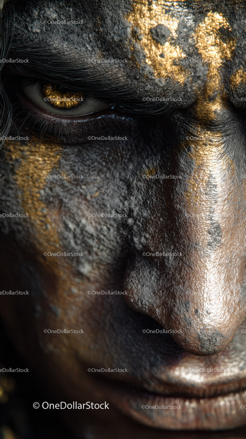 Close-up of An African Tribal Face with Gold Metallic Body Art
