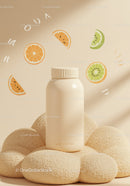 Minimalist Supplement Bottle with Citrus and Kiwi Illustrations