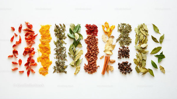Colorful Assorted Herbs and Spices Array for Cooking and Flavoring