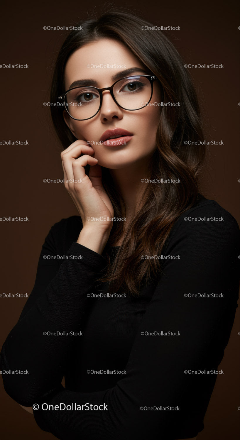 Elegant Business Woman with Glasses in Classic Black Top