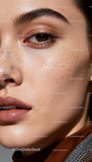 Close-up of natural freckled skin and soft lips