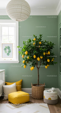 Lemon Tree in Beautiful Green Indoor Space with Cozy Decor