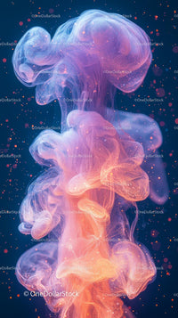 Colorful Smoke in Water with Neon Glow and Abstract Shapes