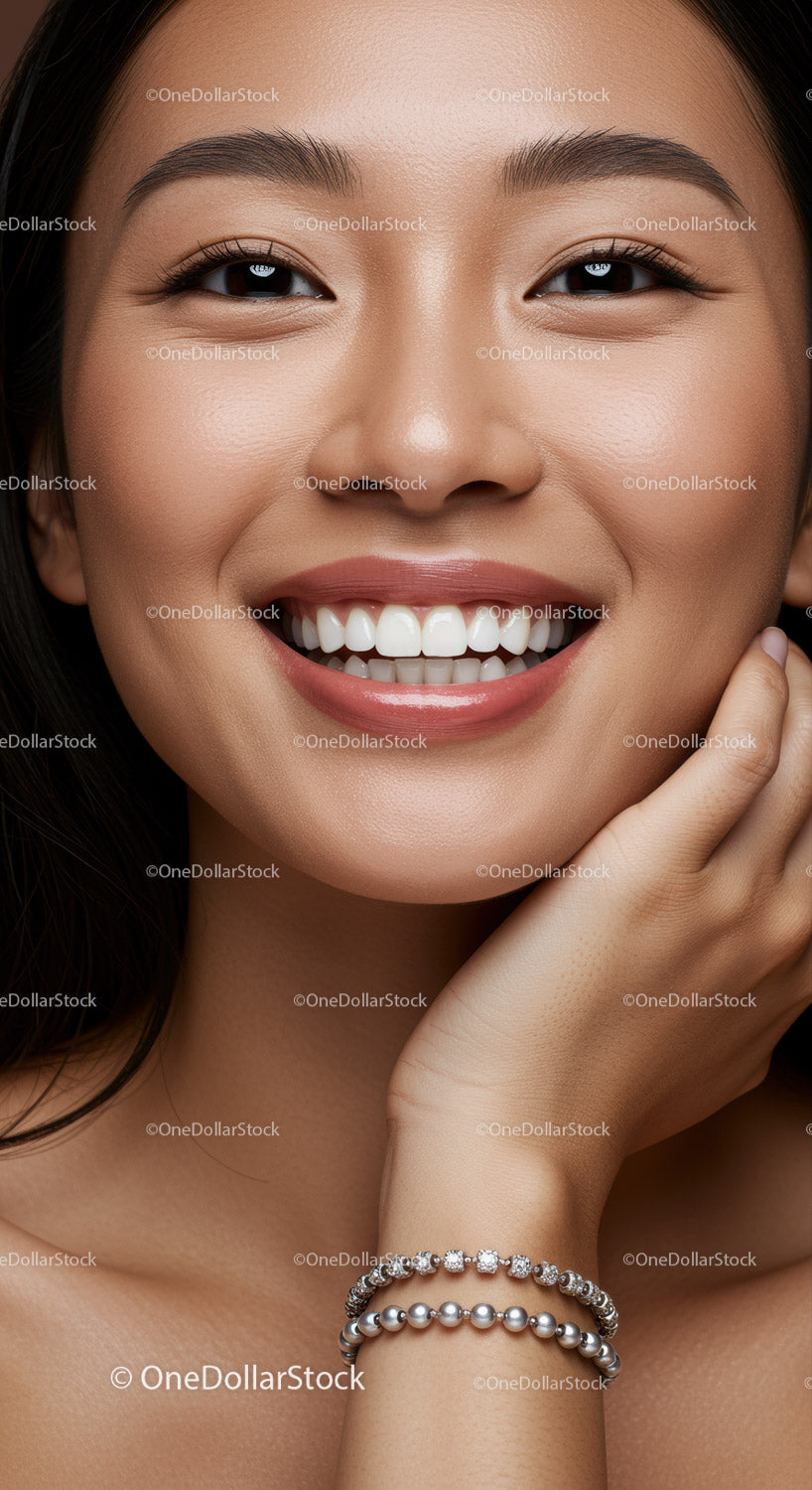 Close up portrait of smiling woman with jewelry