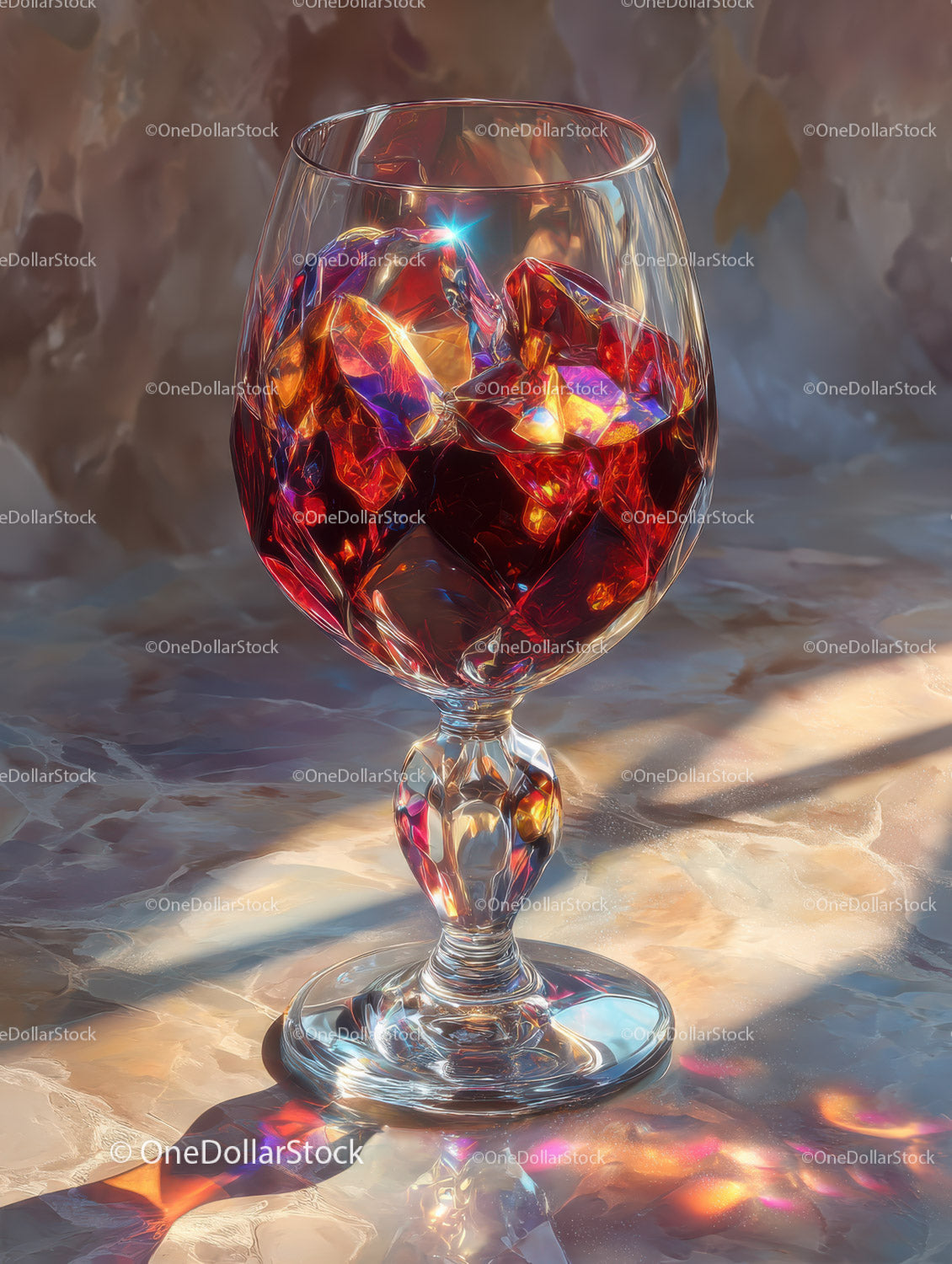 Elegant Red Wine Glass with Ice Cubes in Artistic Lighting