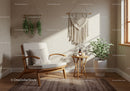 Cozy corner with wooden armchair and indoor plants