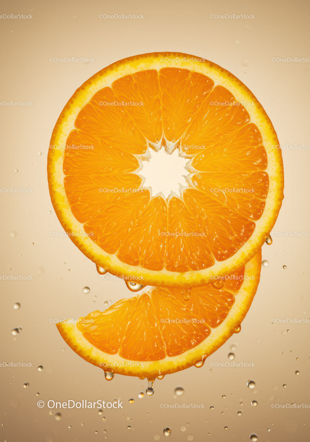 Fresh Orange Slice Floating with Water Droplets
