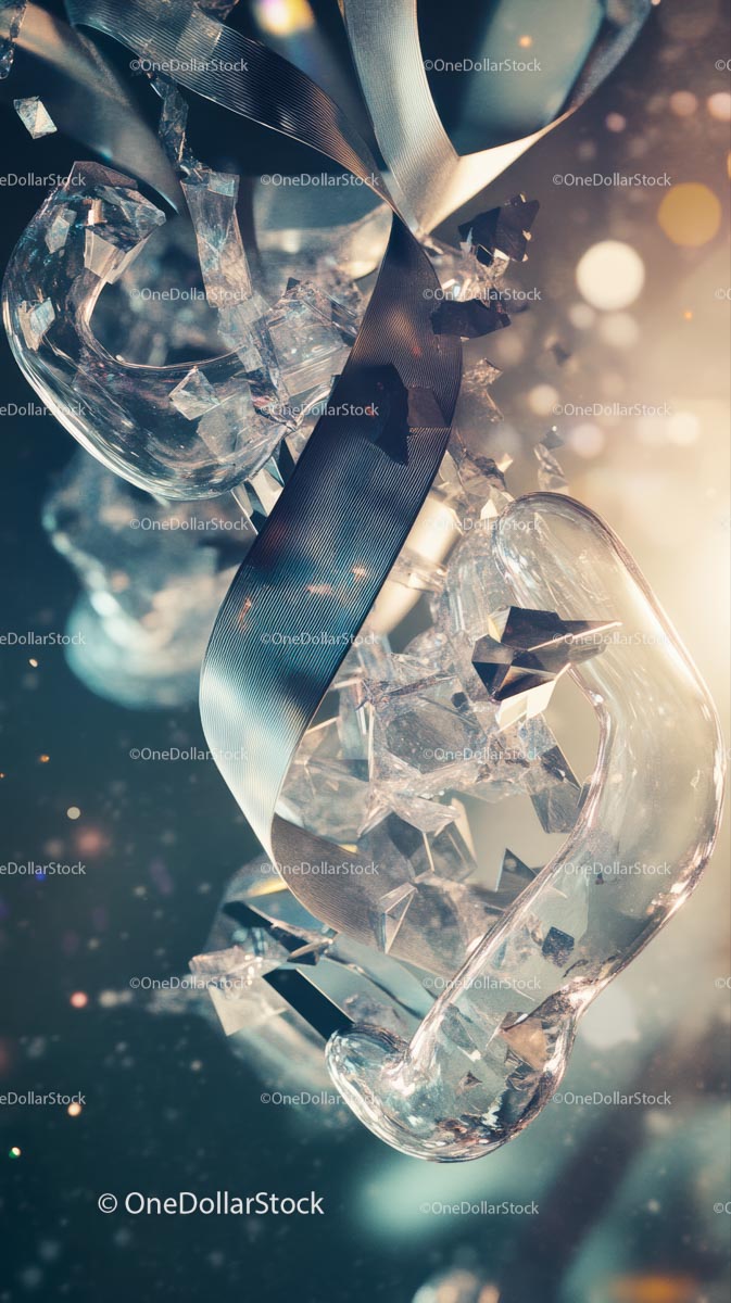 Elegant Glass Heart Ornaments with Silver Ribbon and Shattered Pieces