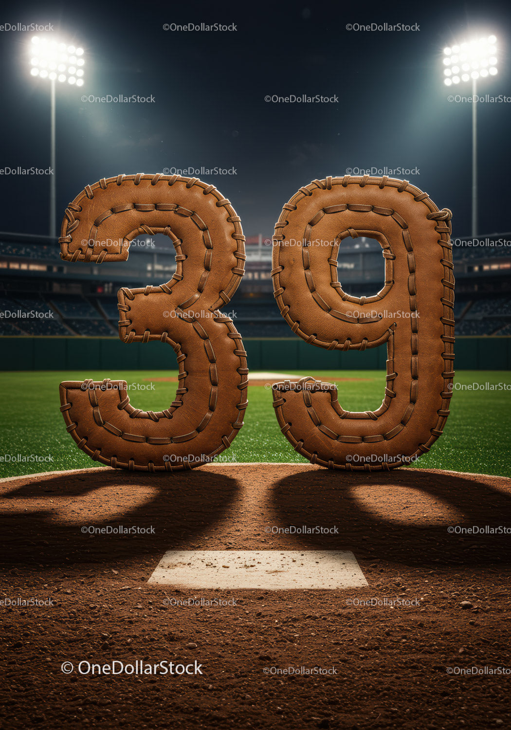Numer 39 inspirowany baseballem na boisku w świetle reflektorów stadionu