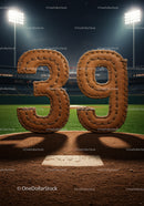 Baseball inspired number 39 on field under stadium lights