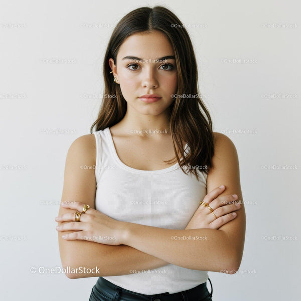 Portrait of a Confident Young Woman in Casual Style with Crossed Arms