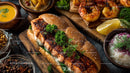 Fresh Grilled Salmon Sandwich with Herbs and Spicy Sides