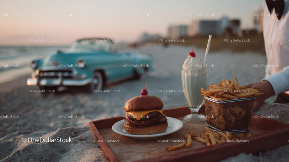 Beachside Outdoor Fast Food with Classic Car and Vintage Vibe