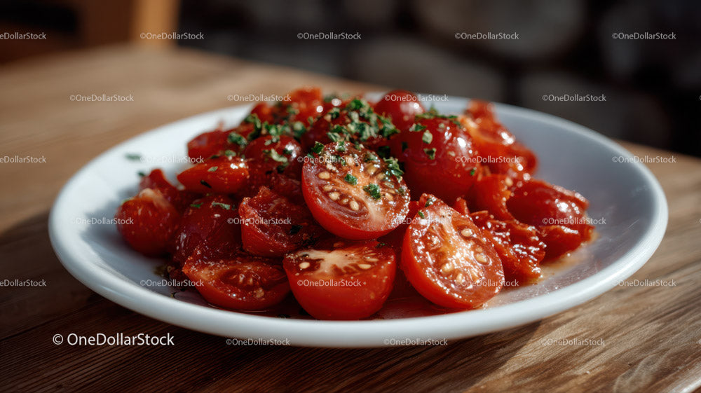 Fresh Cherry Tomatoes on White Plate in Rustic Setting