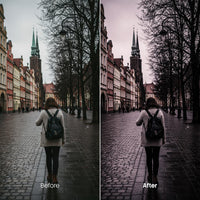 Before and after Cinematic Streets Rain LUT Pack effect