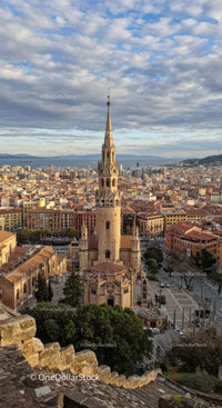 Historic Gothic Tower Overlooking Urban City Near Coastline