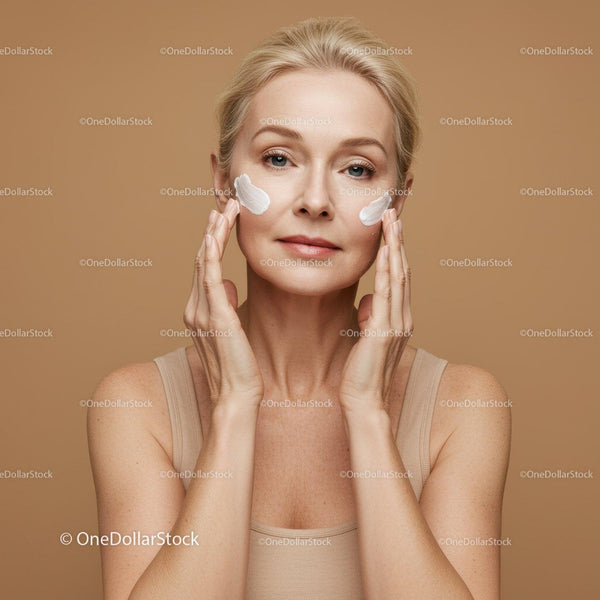 Elegant Mature Woman Applying Skincare Cream for Youthful Skin