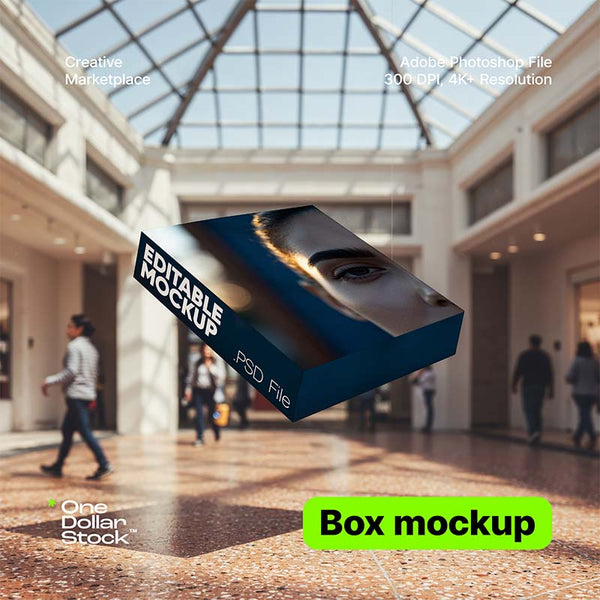Unoszący się mockup pudełka w nowoczesnym muzeum