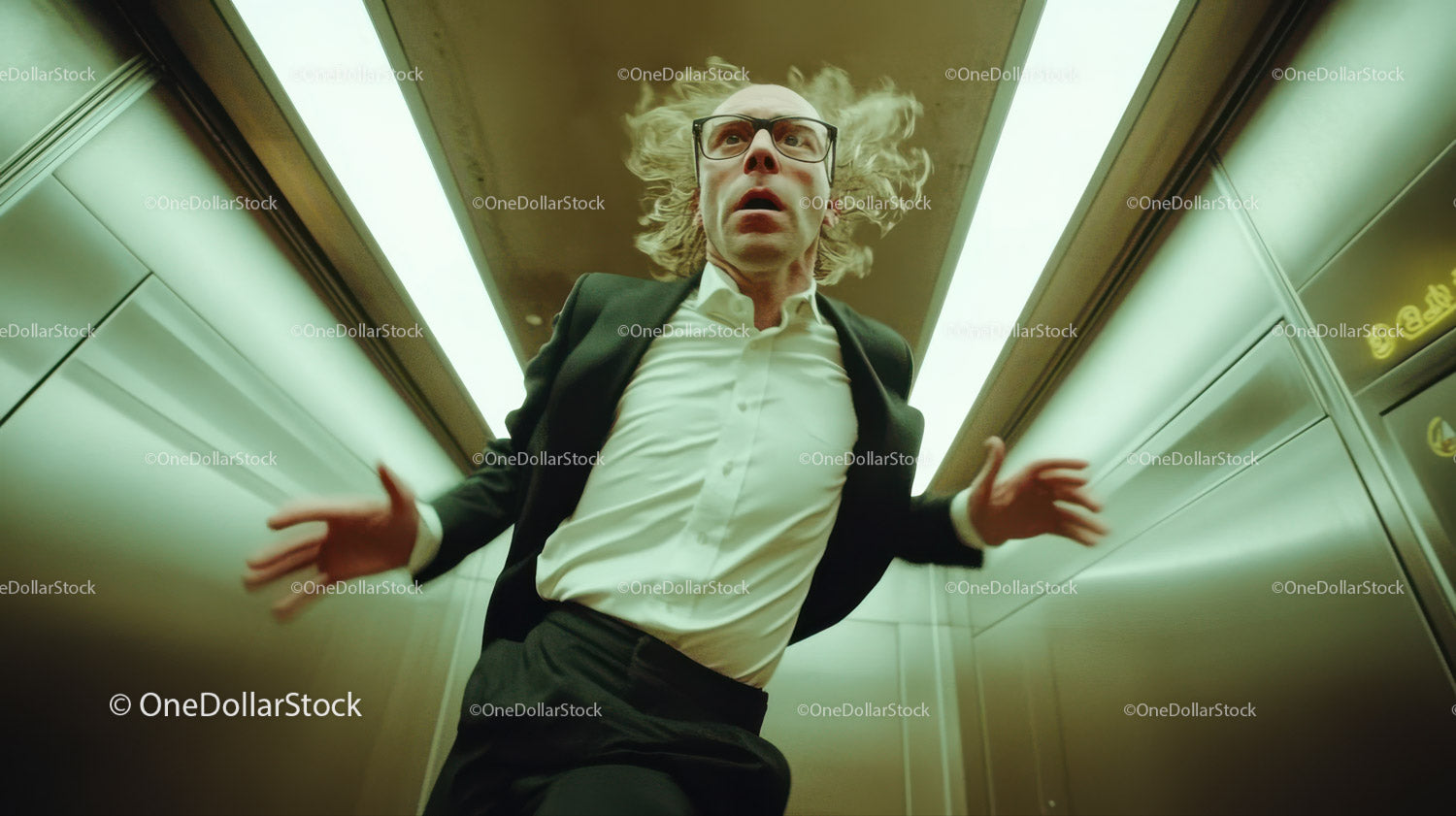 Distraught Woman in Business Attire in Elevator Scene