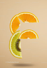 Floating Slices of Orange and Kiwi on Beige Background