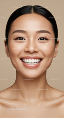 Close up of smiling young woman with flawless skin