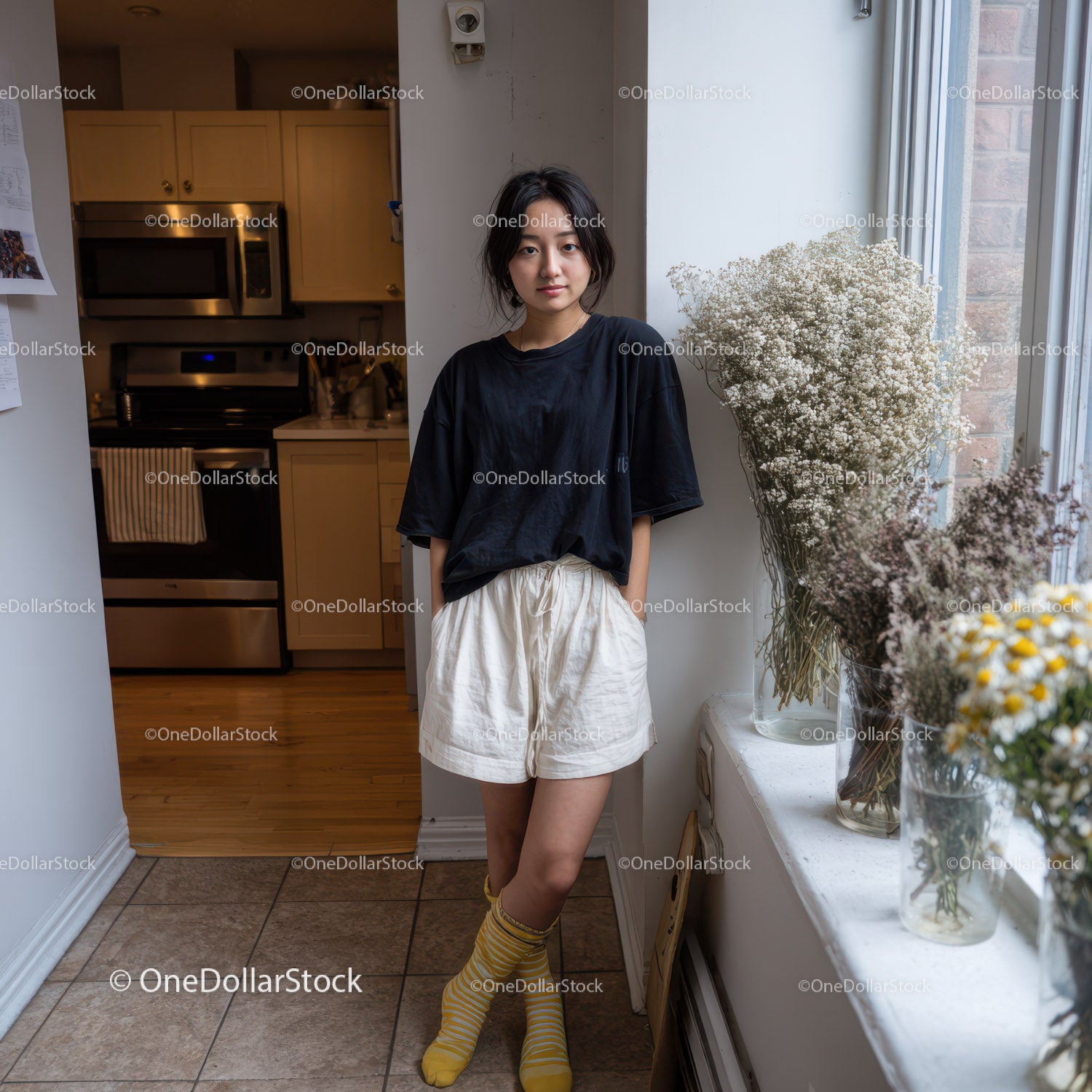 Casual Young Woman Relaxing in Bright Modern Living Space