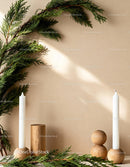 Minimalist Wooden Candle Holders with Greenery Decor