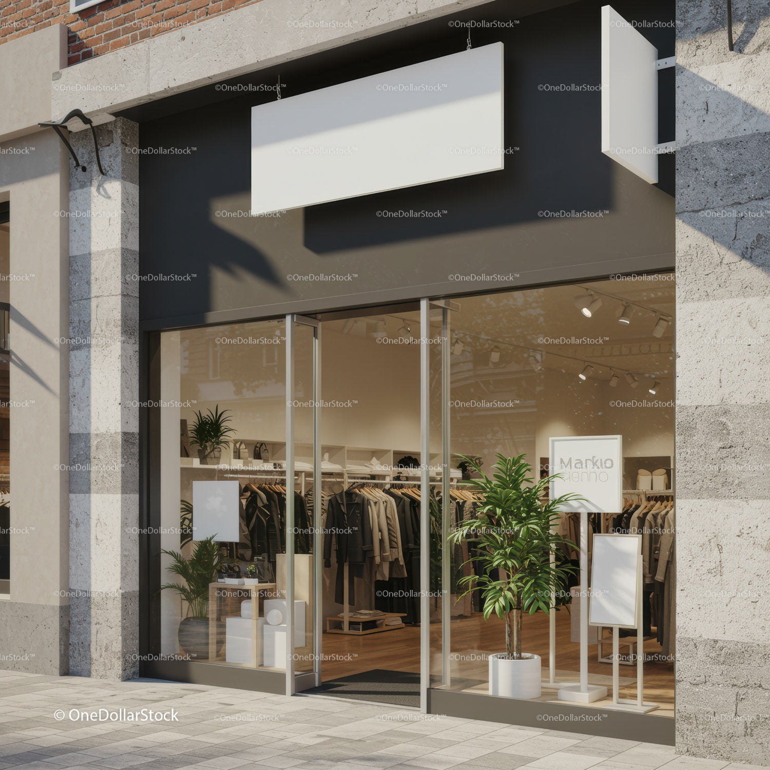 Modern Clothing Store Entrance with Stylish Display