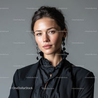 Elegant Woman in Black Fashion Outfit with Earrings Portrait