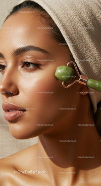 Close-up of a Woman Getting Facial with Jade Roller for Skin Rejuvenation