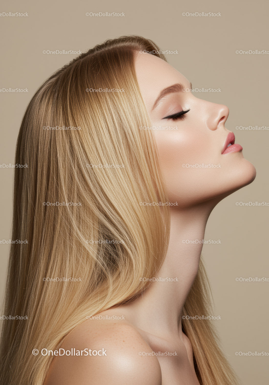 Profile of serene woman with flowing blonde hair