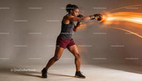 Athletic woman punching with energetic motion effect
