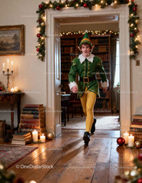 Festive Elf Walking Through Decorated Cozy Home