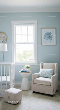 Bright and Cozy Nursery with Light Blue Walls and Elegant Furniture