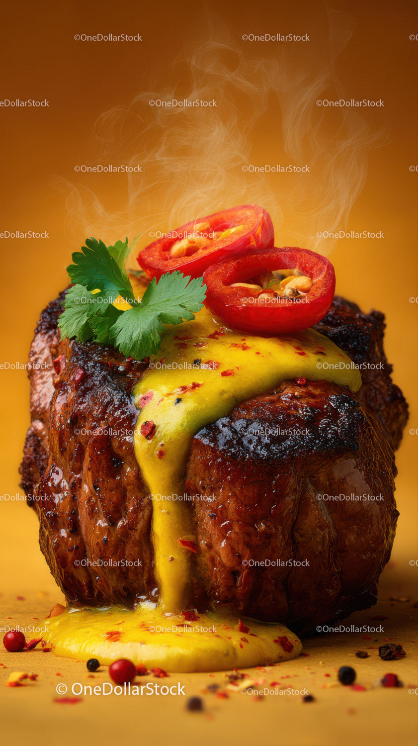 Juicy Grilled Steak with Sauce and Fresh Garnishes