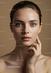 Elegant Portrait of Young Woman with Clear Skin and Blue Eyes