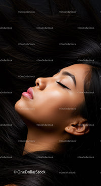 Profile of serene woman with flowing dark hair