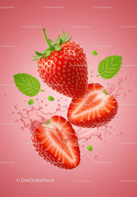 Fresh strawberries with mint leaves and water splash