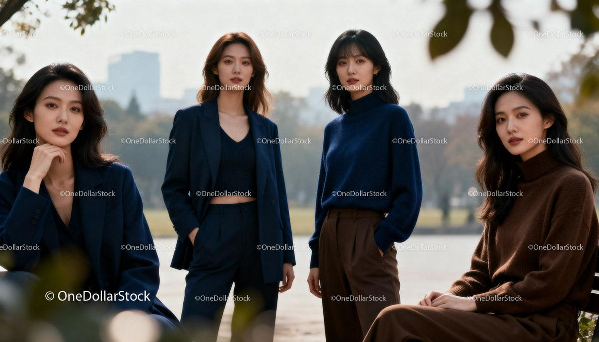 Stylish women posing confidently in autumn park