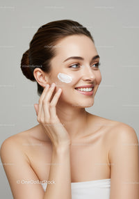 Young Woman Applying Skincare Cream for Glowing Natural Skin