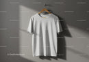 Minimalist White T-Shirt Hanging on Wooden Hanger