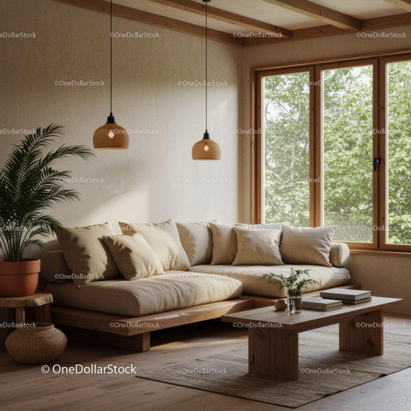 Cozy Minimalist Living Room with Natural Light and Plants